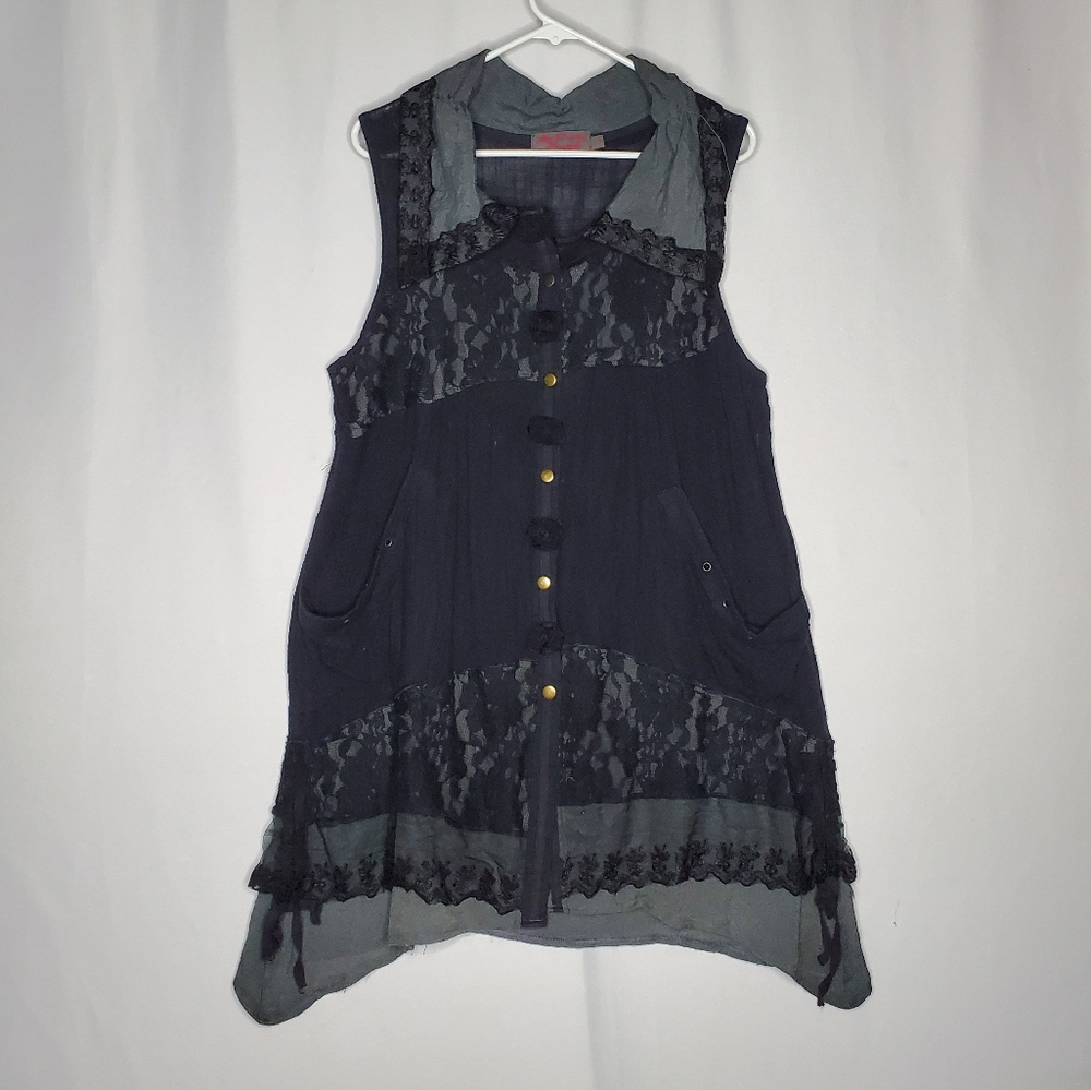 My Pretty Angel Tunic Dress‎ L Sleeveless Snap Lace Pocket Collar Fairy Overlay